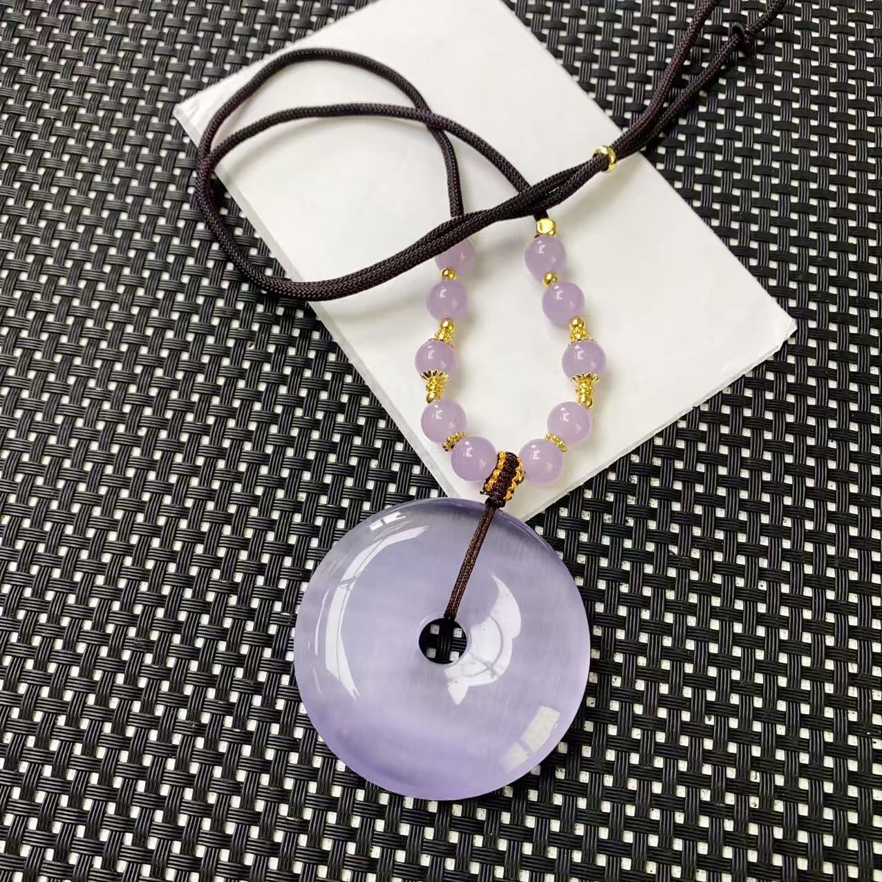 [小石]A354浅紫猫平安扣吊坠