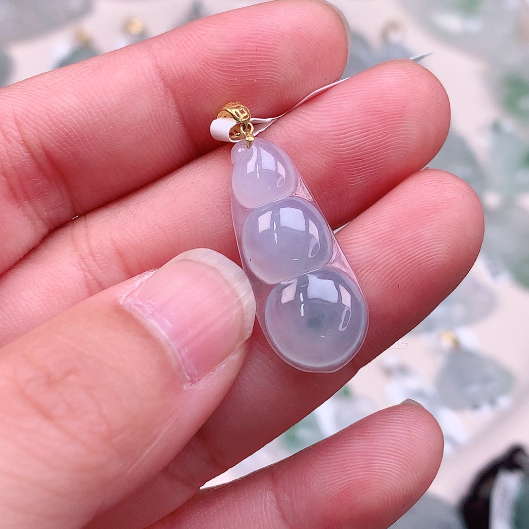 翡翠颈饰18K金镶嵌冰胶紫豆子