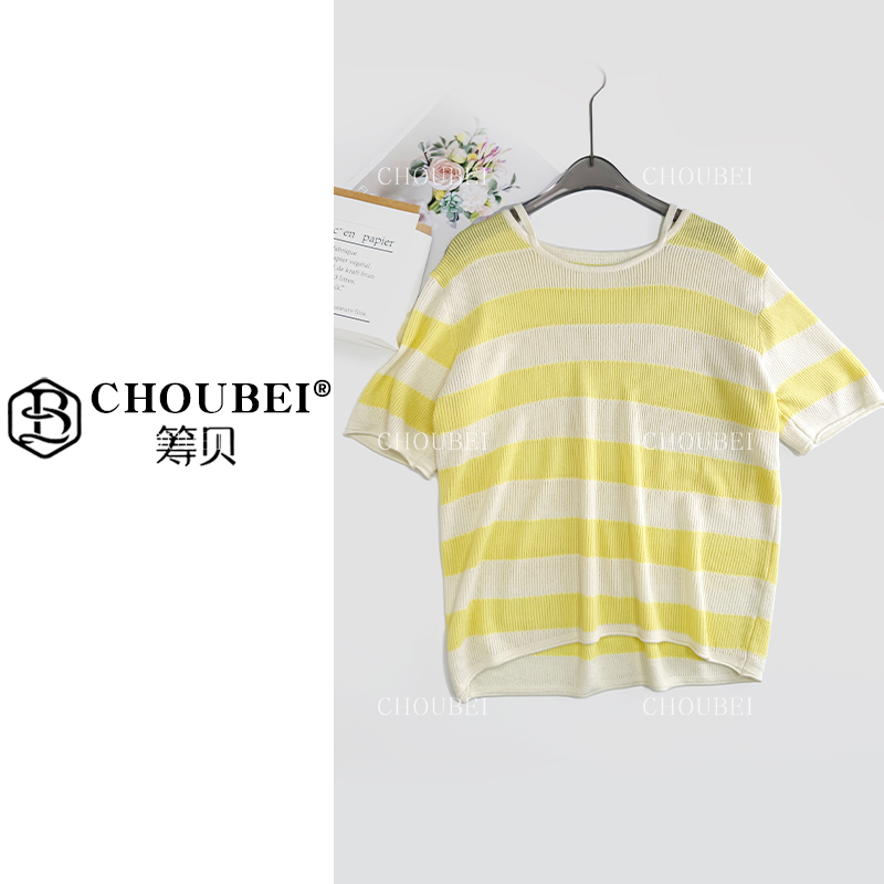 筹贝-【条纹衫3色】夏季凉感圆领特色条纹针织穿上只有18岁0861