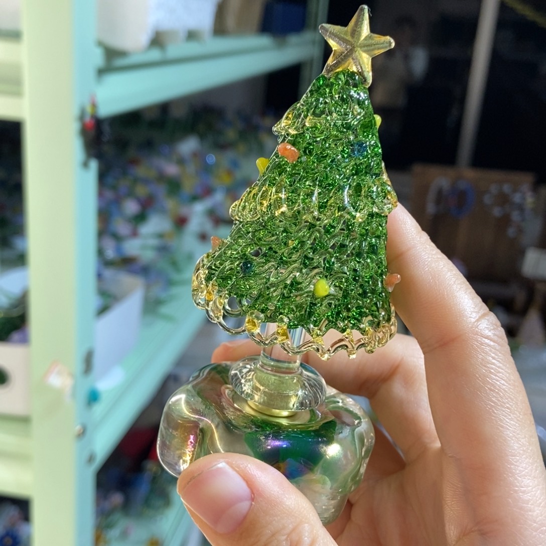 手工艺品琉璃绿金夜光底座转转