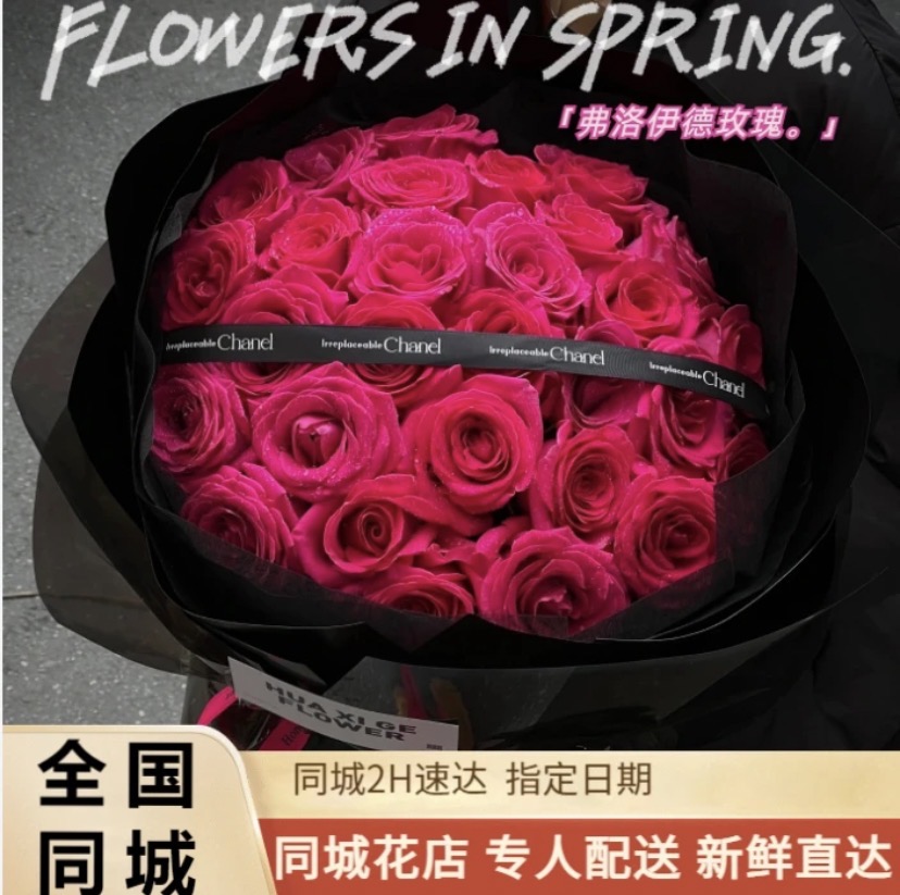 弗洛伊德玫瑰花束鲜花全国同城送女友闺蜜生日礼物附近花店鲜花