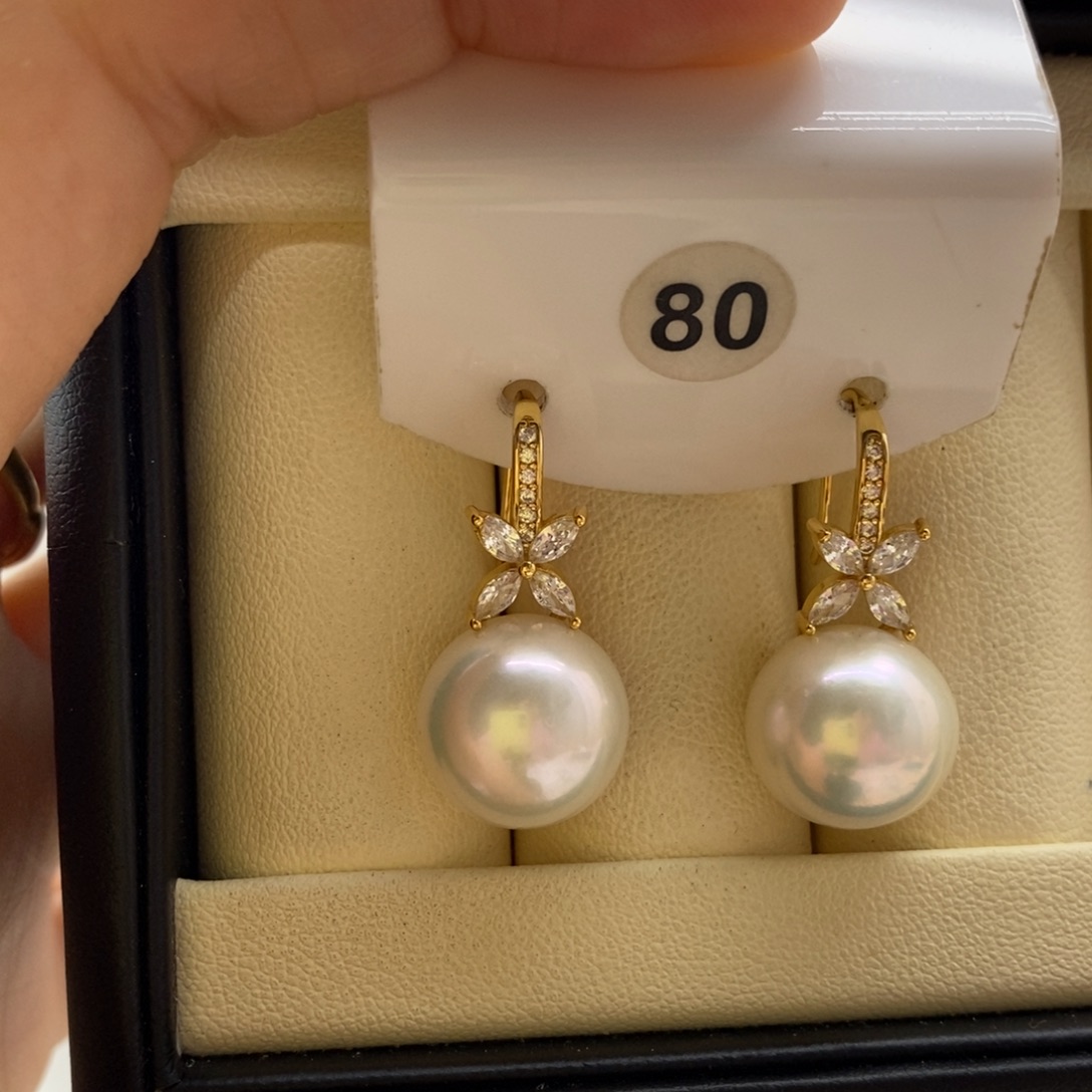 耳饰银S925镶嵌淡水珍珠