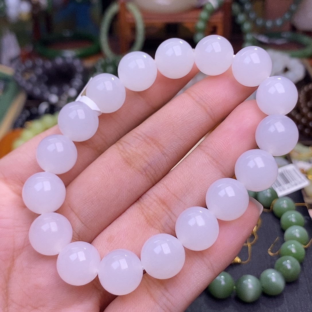 未镶嵌手链和田玉白玉手串12mm