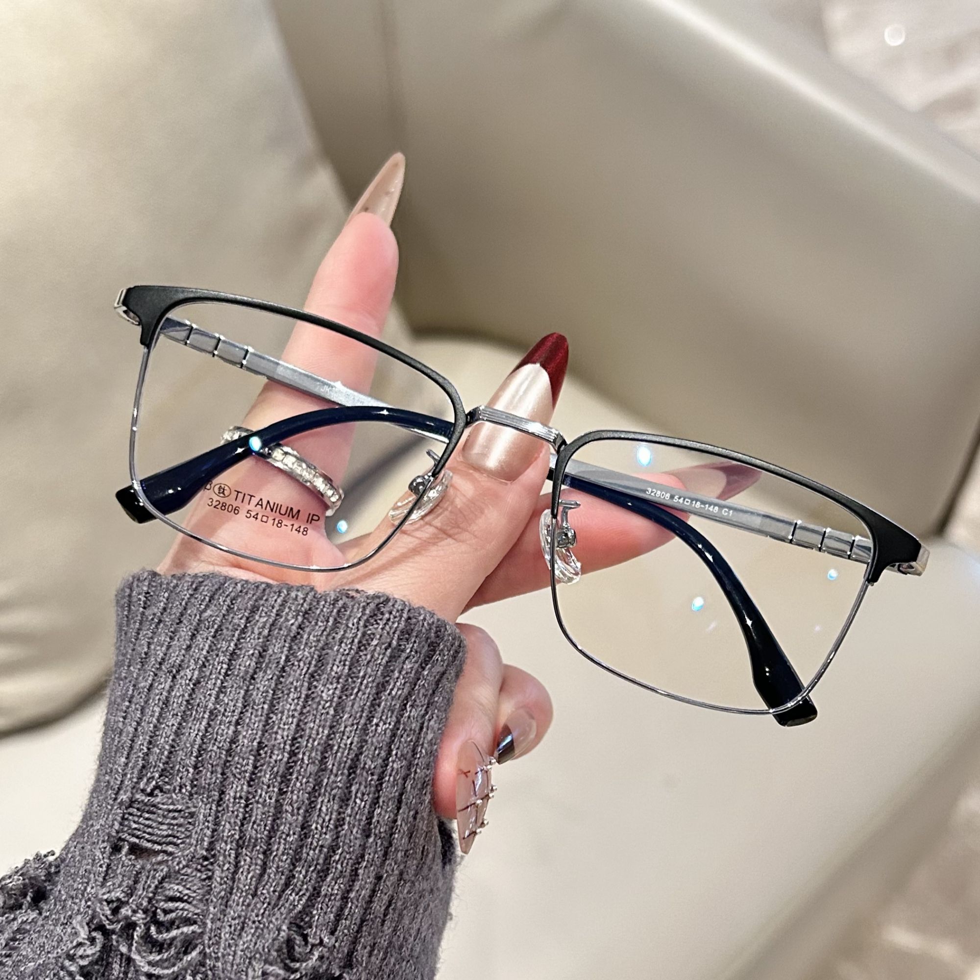 半钛男女通用的斯文半框商务休闲眼镜可配度数镜片防蓝光眼镜框架