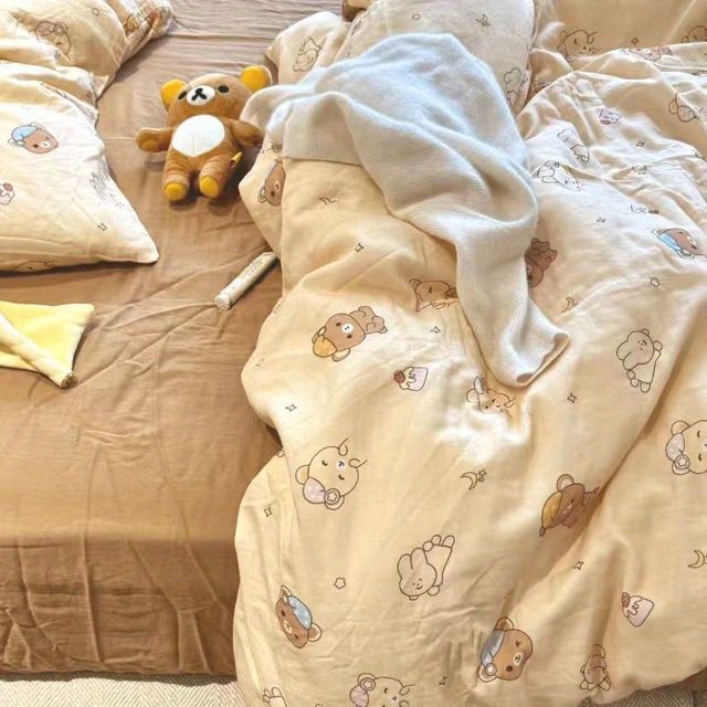 春秋故事爆款晚安熊卡通水洗棉工艺家用双人四件套学生宿舍单人三