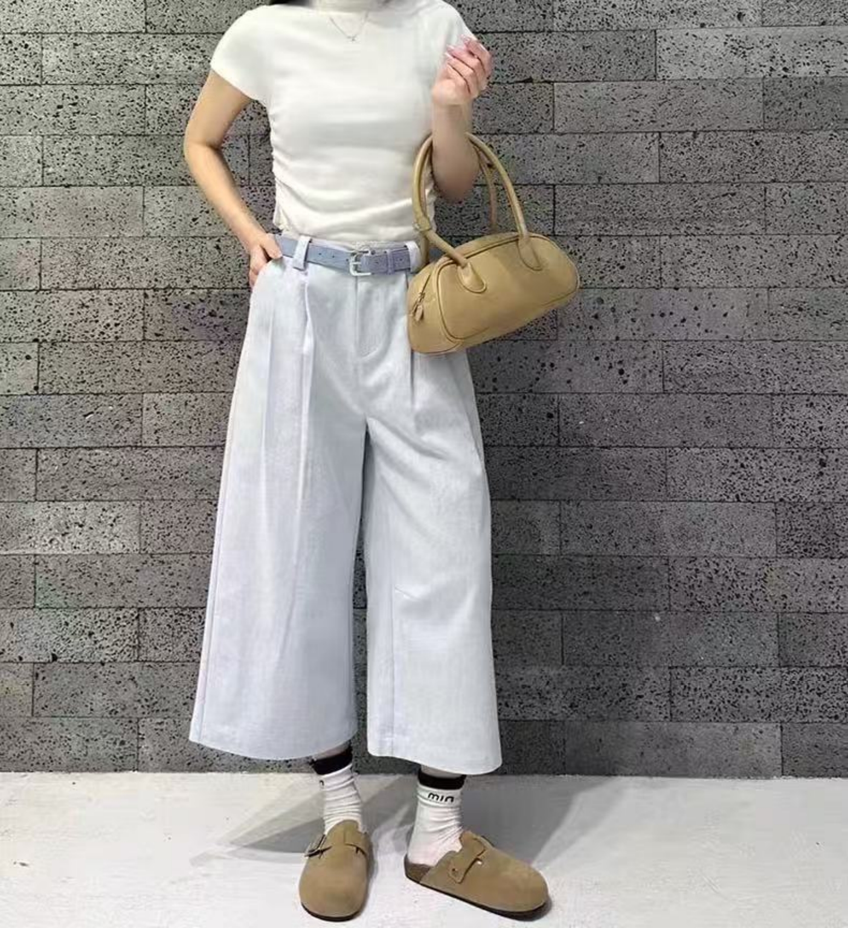 Z.X 水洗褶皱牛仔八分阔腿裤（无腰带） 22221（K6）