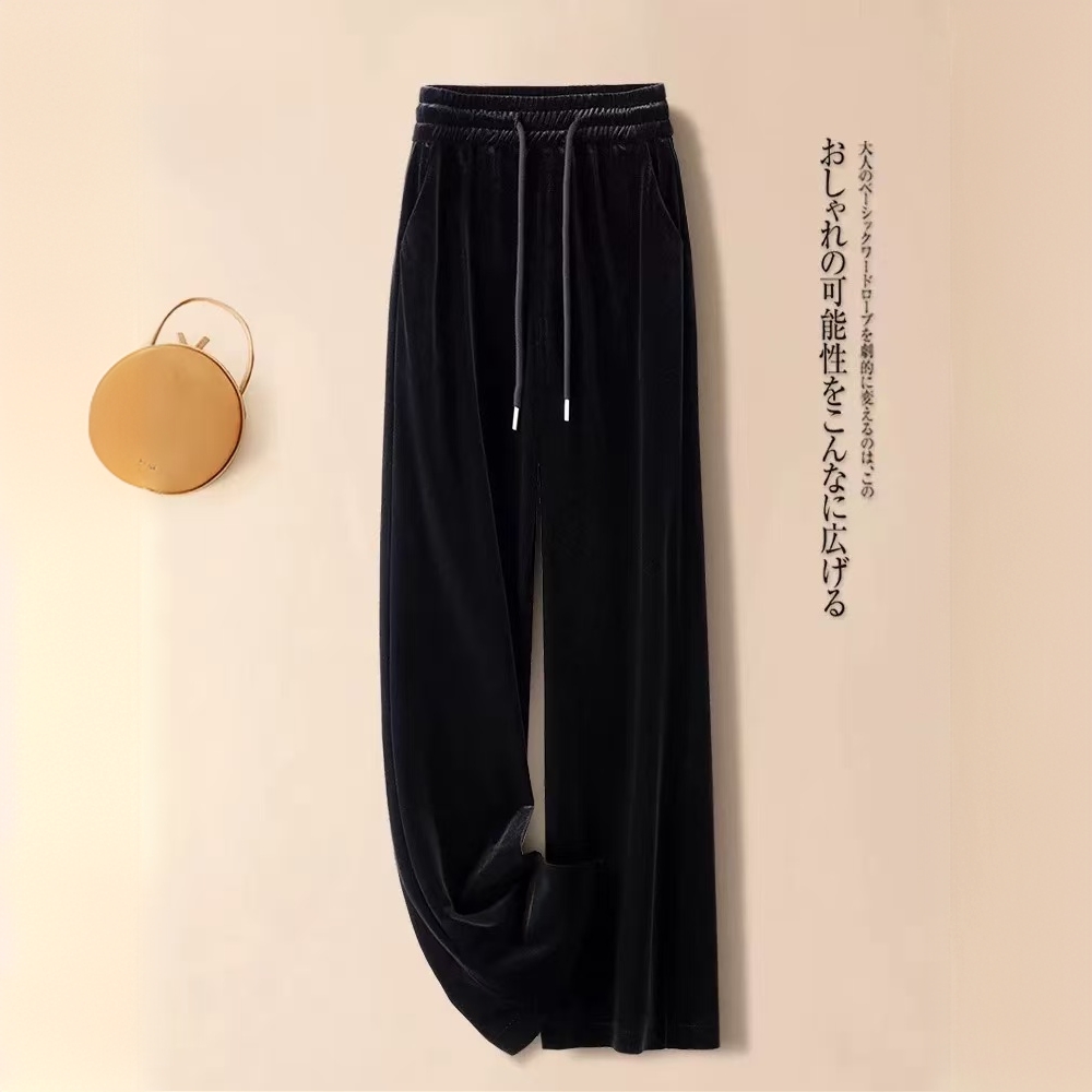 新中式（加绒加厚）金丝绒国风长裤 女装直筒裤 冬季休闲裤