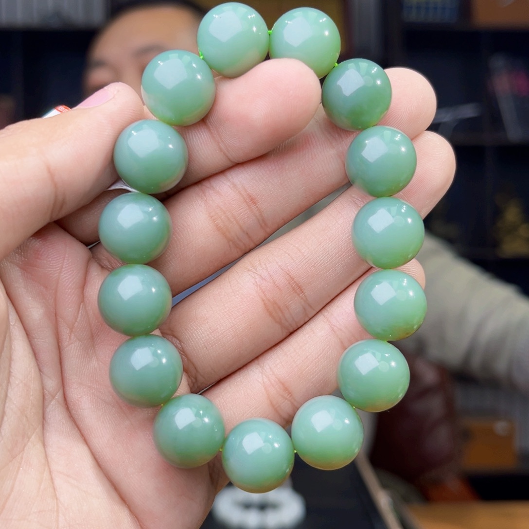 和田玉未镶嵌手串天然和田玉俄罗斯碧玉粉青卡14