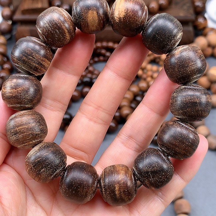 【闪购商品】贡木其他巴贡横纹黑油虎珀17*18灯笼珠