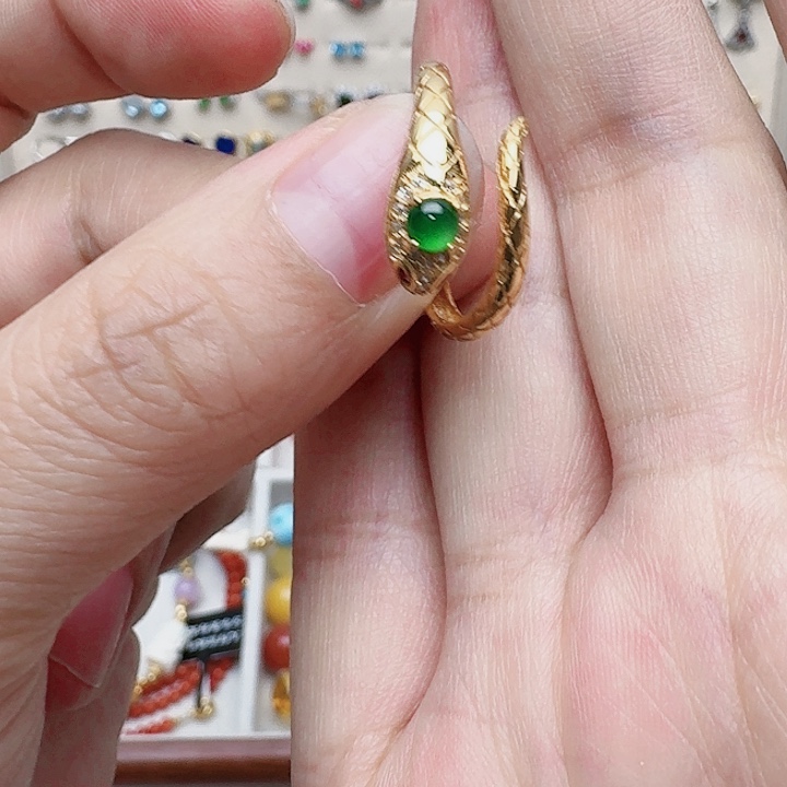 翡翠耳饰银S925镶嵌戒指517