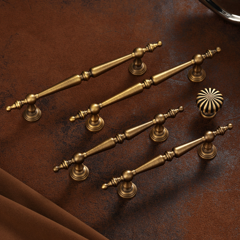 法式黄铜柜门拉手复古轻奢橱柜衣柜抽屉金色欧式五金高端南瓜把手