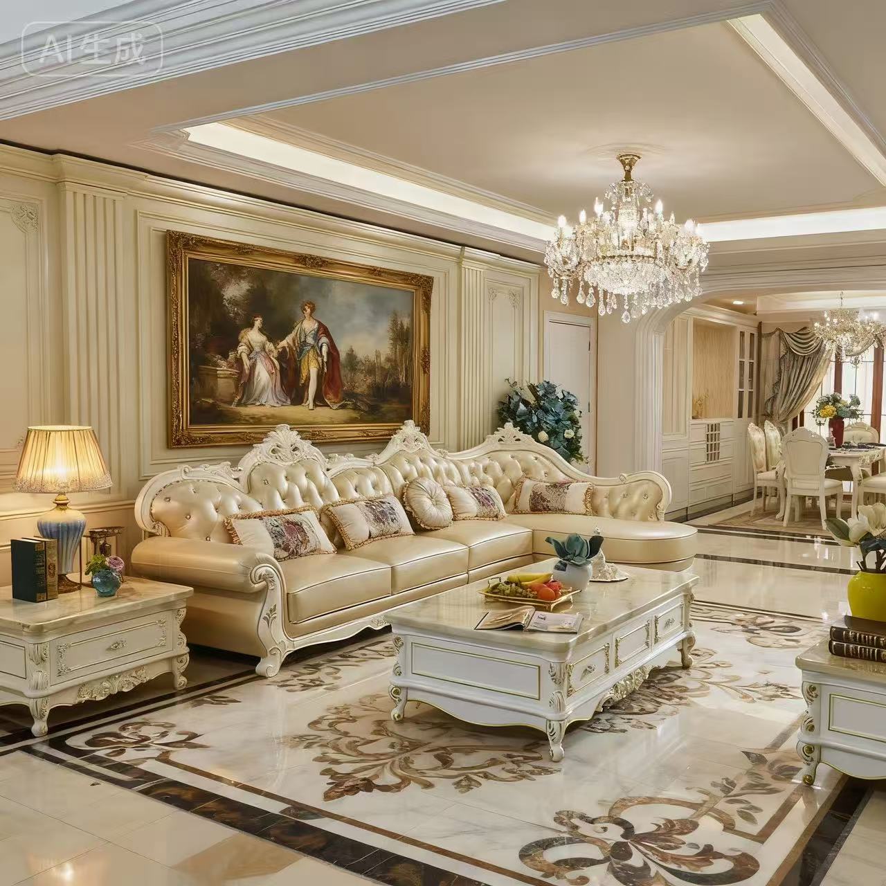 欧式头层牛皮皮艺转角雕花沙发组合大小户型实木客厅沙发真皮沙发