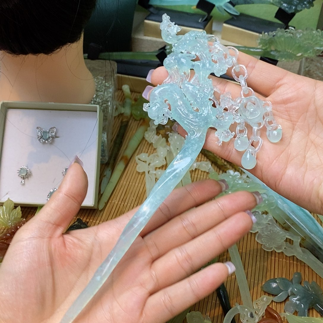 蛇纹石玉发簪未镶嵌霖*