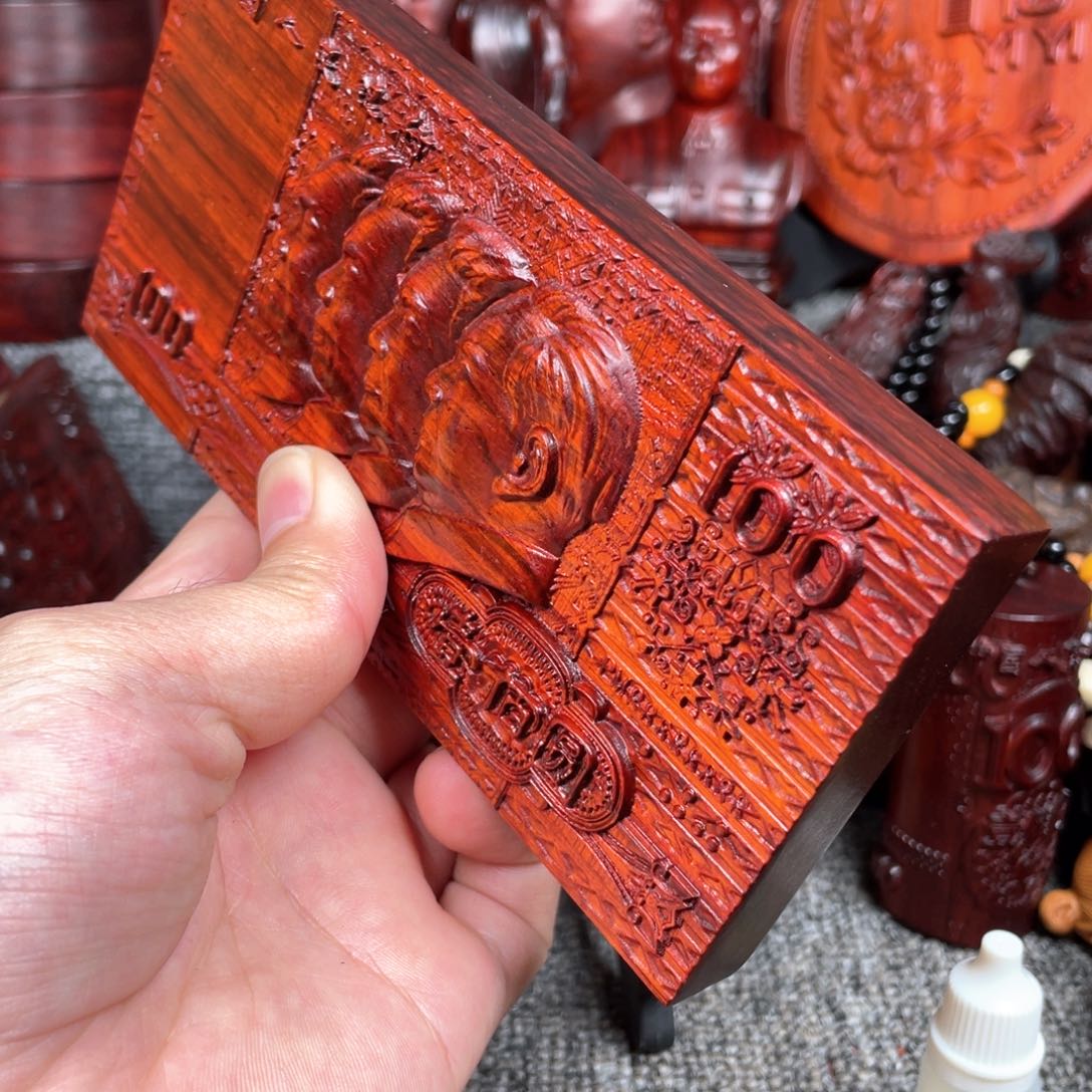 木紫檀木加厚款四个大老板小摆件送支架