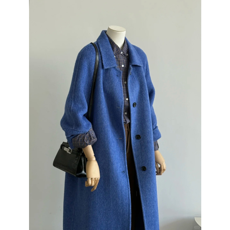 【克莱茵蓝】蓝色双面羊毛大衣女秋冬高级感超好看中长款毛呢外套