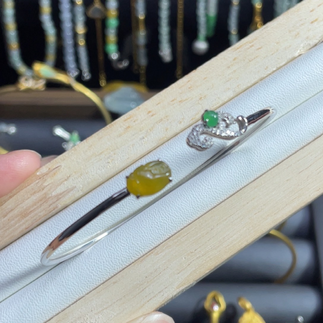 翡翠银S925镀金镶嵌手镯