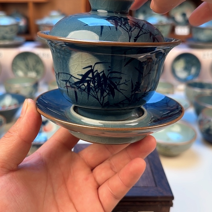 景德镇陶瓷陶瓷杯茶具三才盖碗160毫升礼盒装