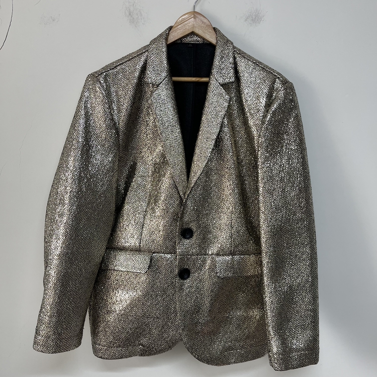 限量 香槟金色蟒蛇纹肌理原创设计师个性休闲外套男西服装