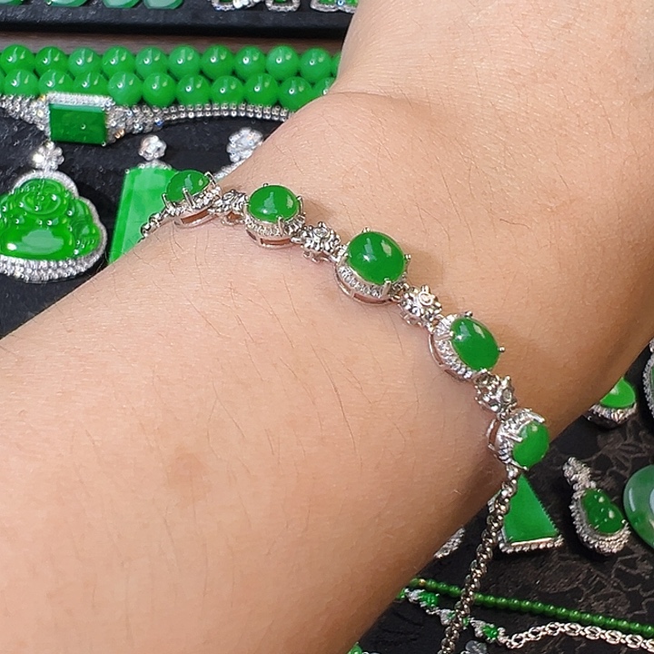 ****澄18K金镶嵌手链翡翠