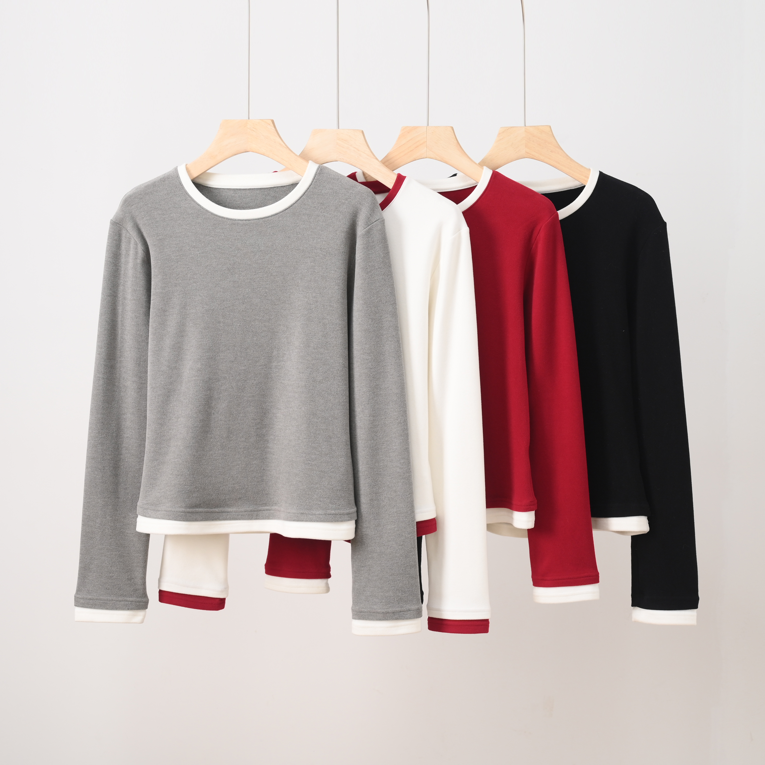 女士真德绒假两件打底衫