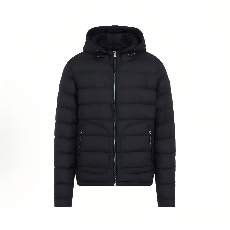 未使用 MONCLER 未使用蒙口 ARNEB 黑色哑光连帽长袖拉链羽绒服 