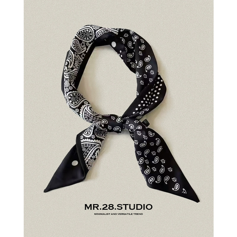 腰果花长条丝巾碎花春秋气质时尚男百搭韩版小领法式潮流大方领结