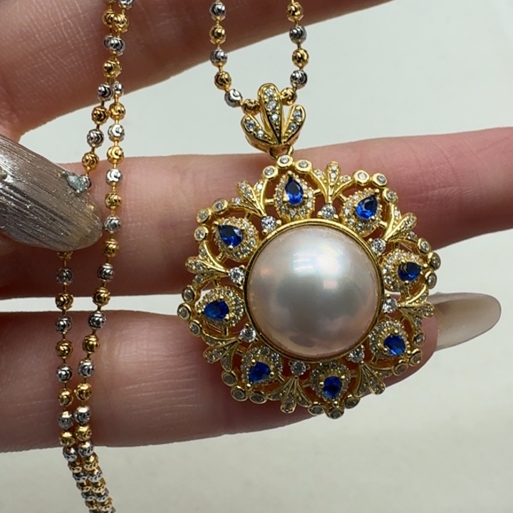 拼合珍珠（马贝珠）颈饰银S925镶嵌