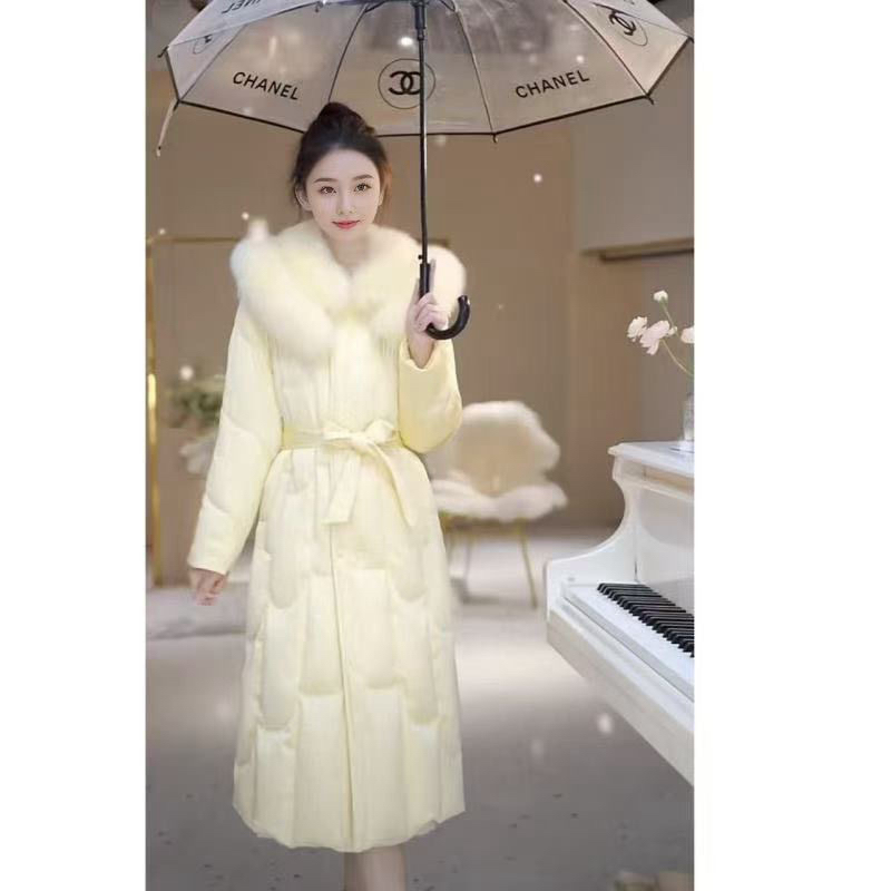 时尚百搭长款真狐狸毛收腰双层白鸭绒女中长款875