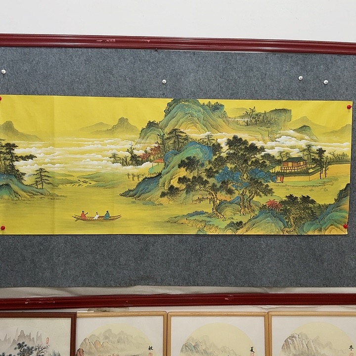 国画手绘国画泛舟图