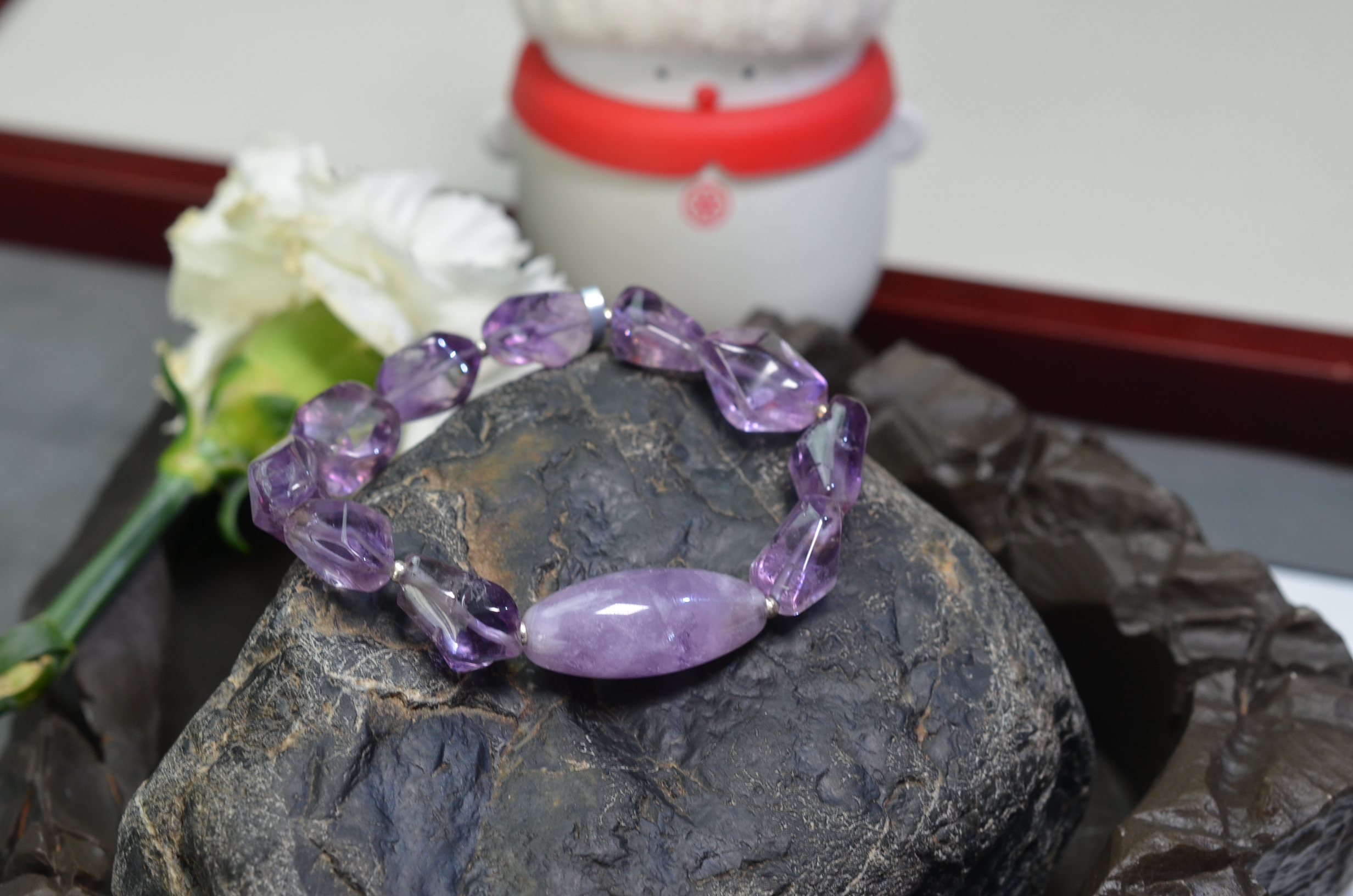 50【九紫离火】天然紫水晶手链手串 约10*16MM 清透干净
