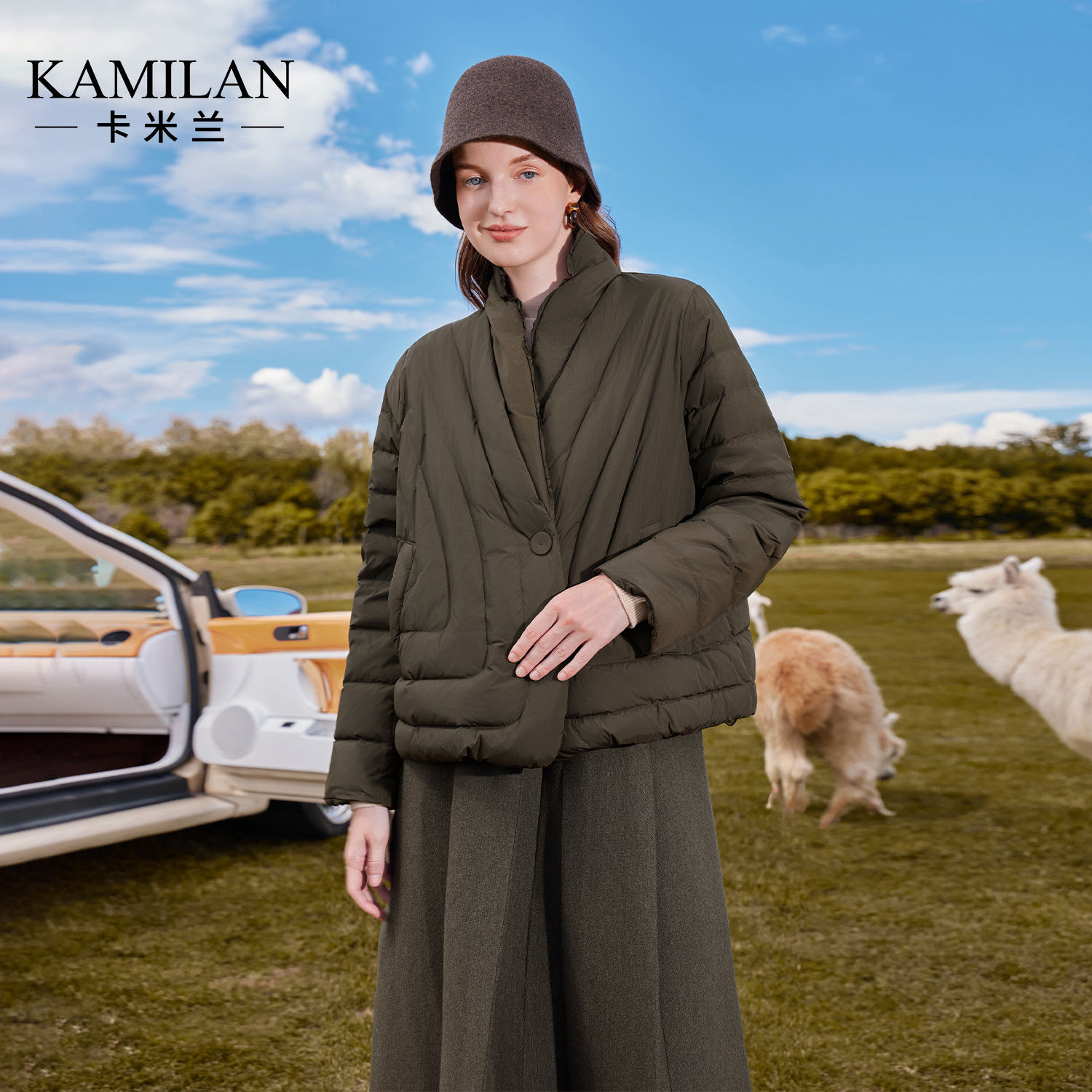 卡米兰时尚立领白鸭绒保暖羽绒服女2025冬季新款宽松短款羽绒外套