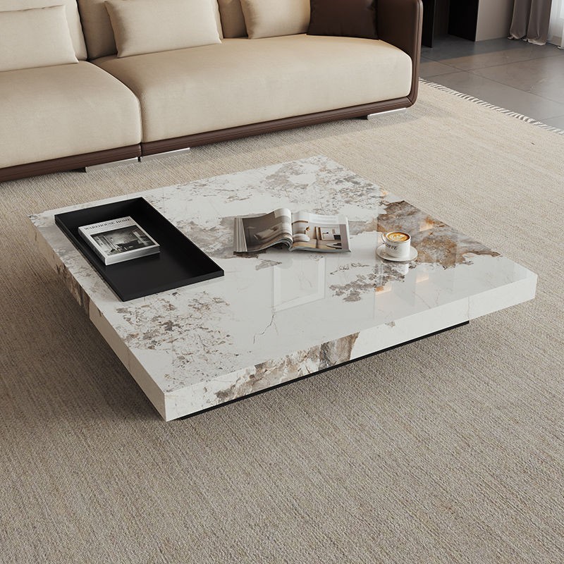 意式轻奢风长方形岩板茶几时尚现代简约极简客厅家用高级设计茶几
