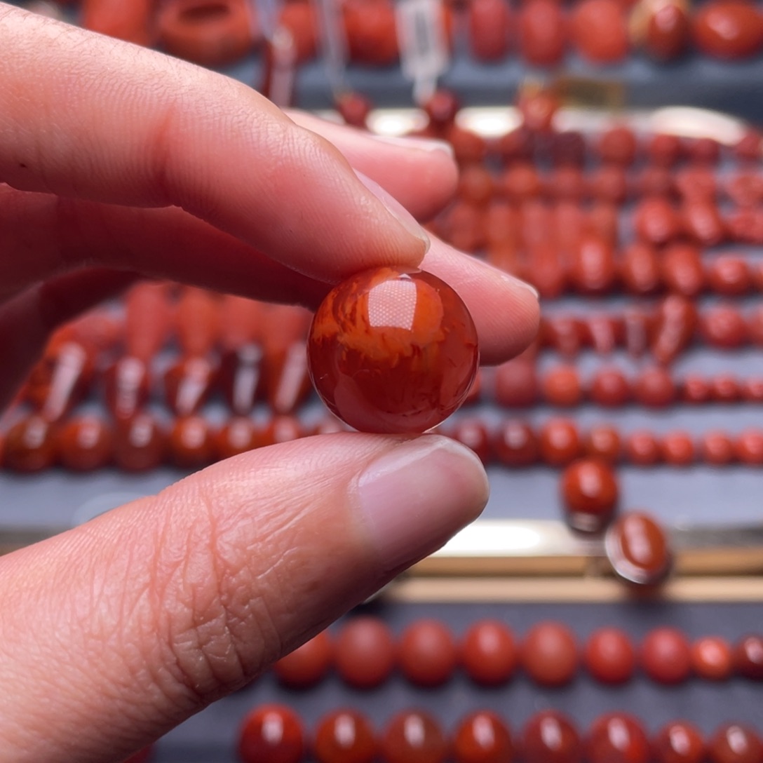 用***人南红玛瑙未镶嵌其他W15➕瓦西玫红妖火焰圆珠顶品