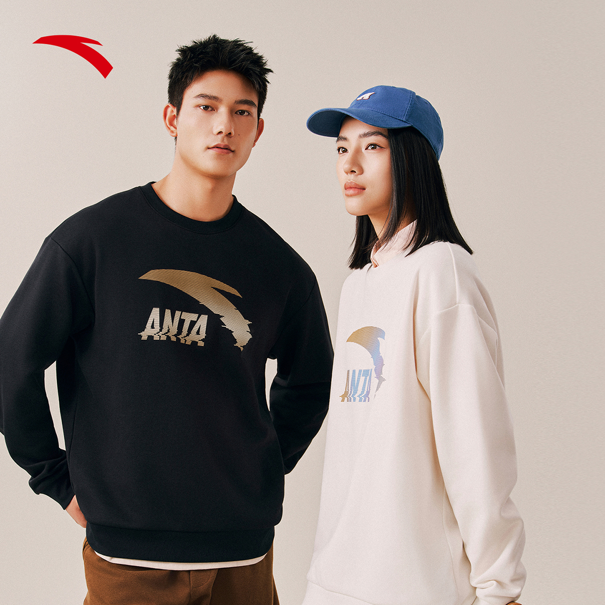 安踏休闲针织加绒卫衣男女秋冬套头卫衣952548702