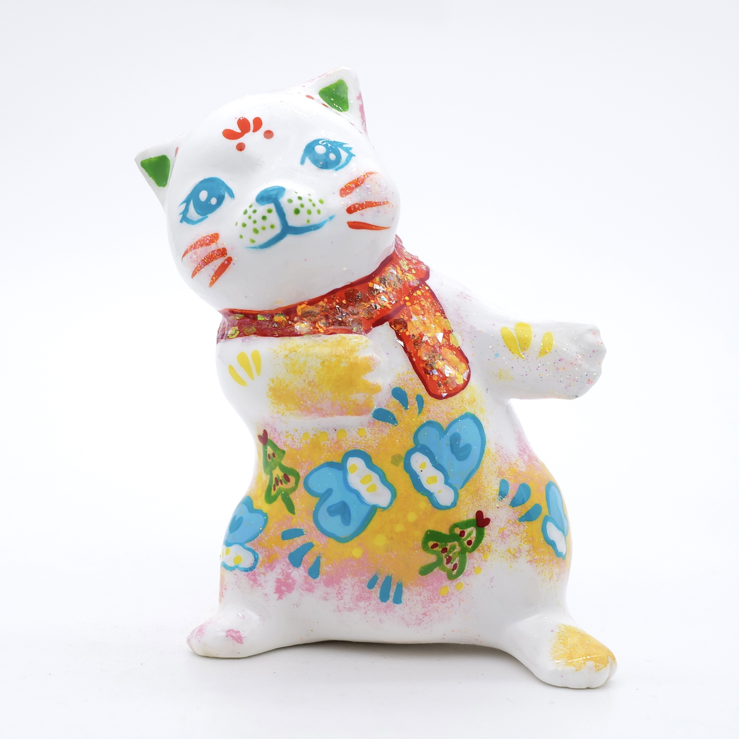 王甜心欢迎小猫摆件艺术石膏作品，手工绘制，仅一件