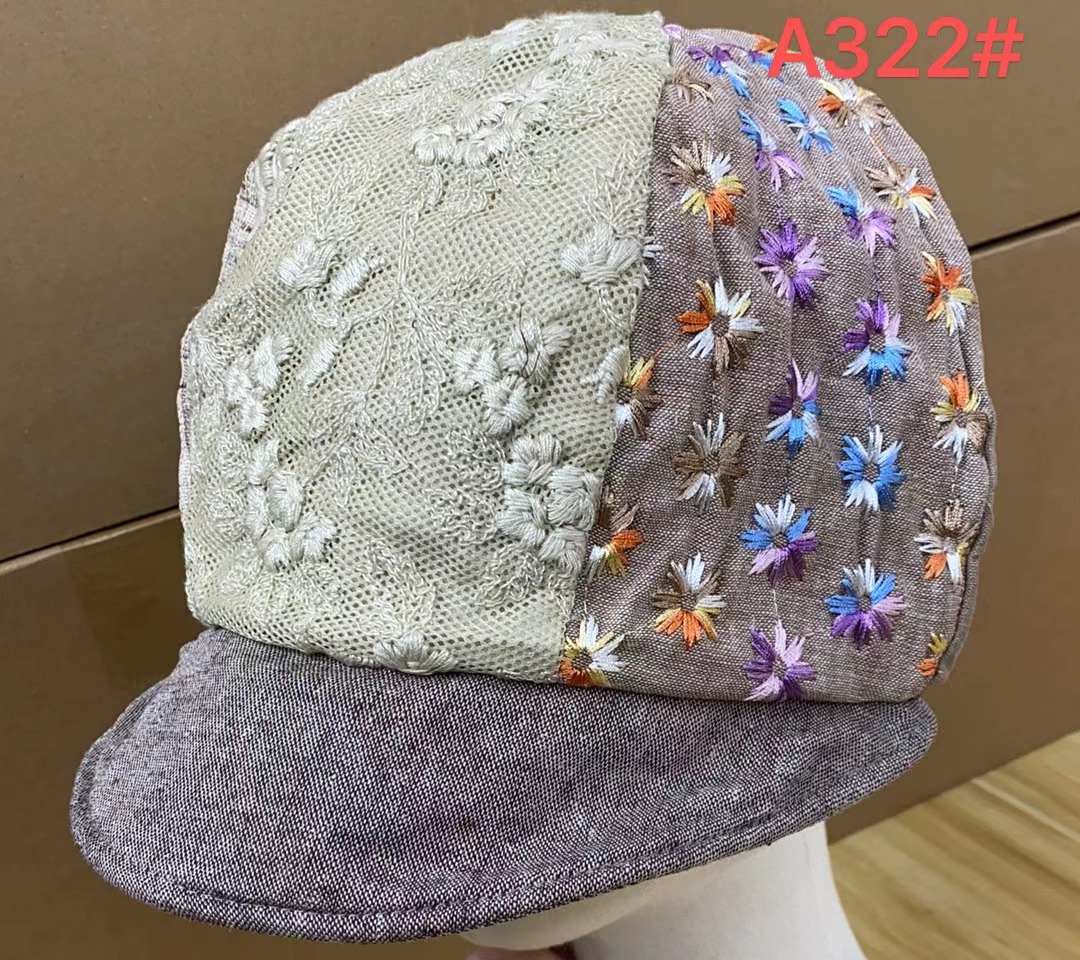 A322#拼色花六角包头帽