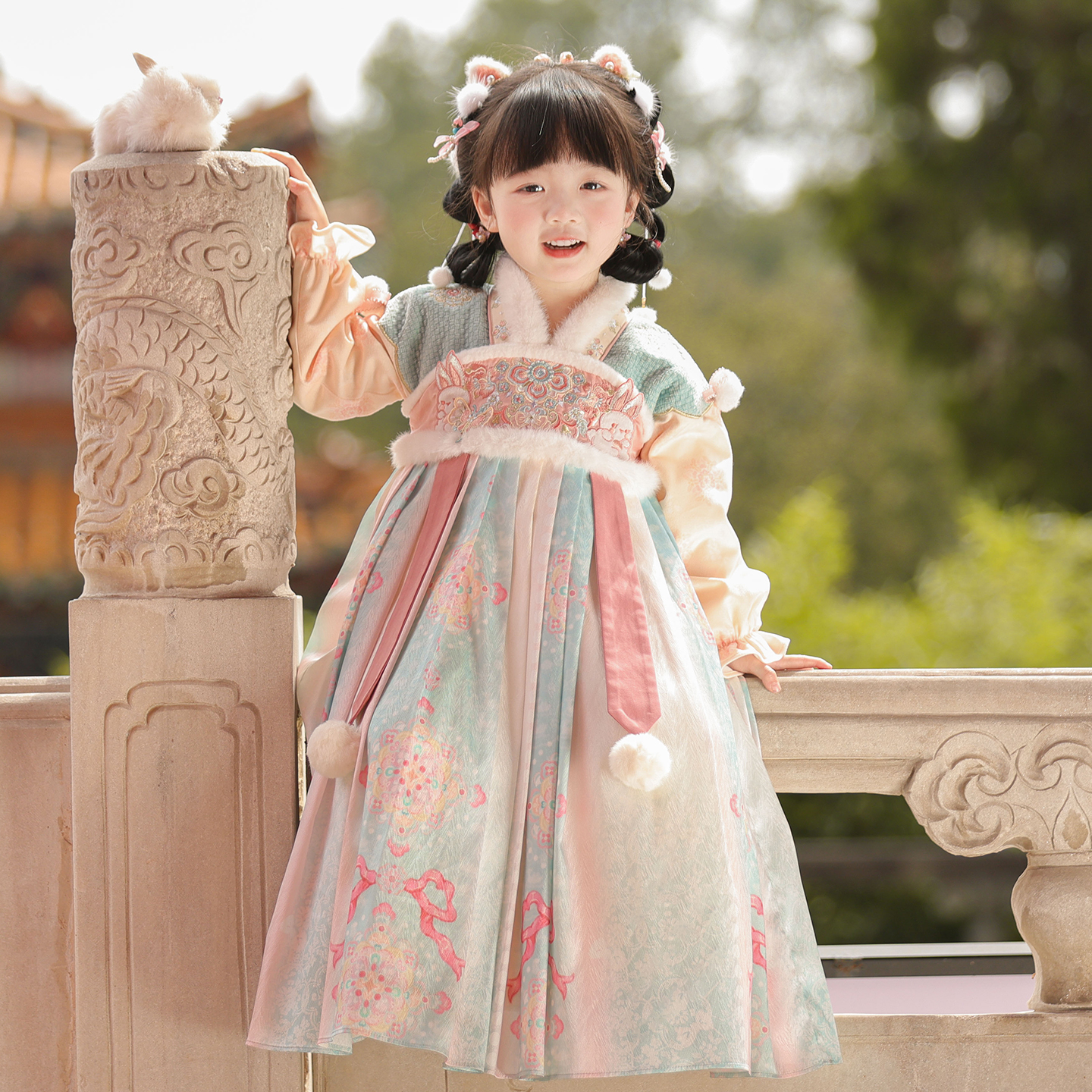 【绒绒兔】汉服女童冬装襦裙女孩古装连衣裙儿童过年唐装拜年服