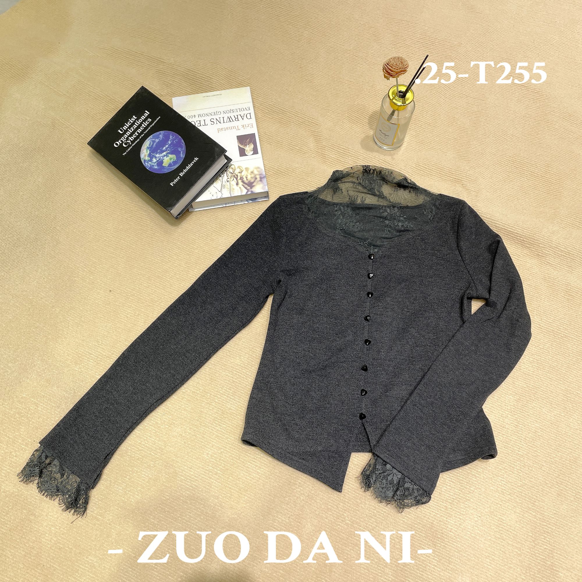 T255拼接极简风雪纺衫上衣打底长袖蕾丝时尚长款荷叶边