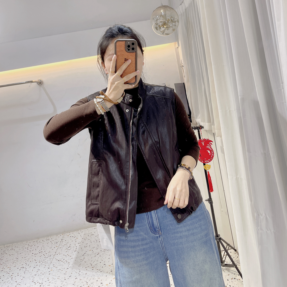 复古蛋白皮马甲夹棉休闲风百搭叠穿8812