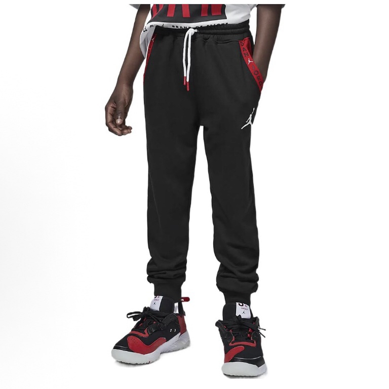 Jordan 儿童款纯色印花系带束脚针织运动裤FB1659-010 NT4黑色