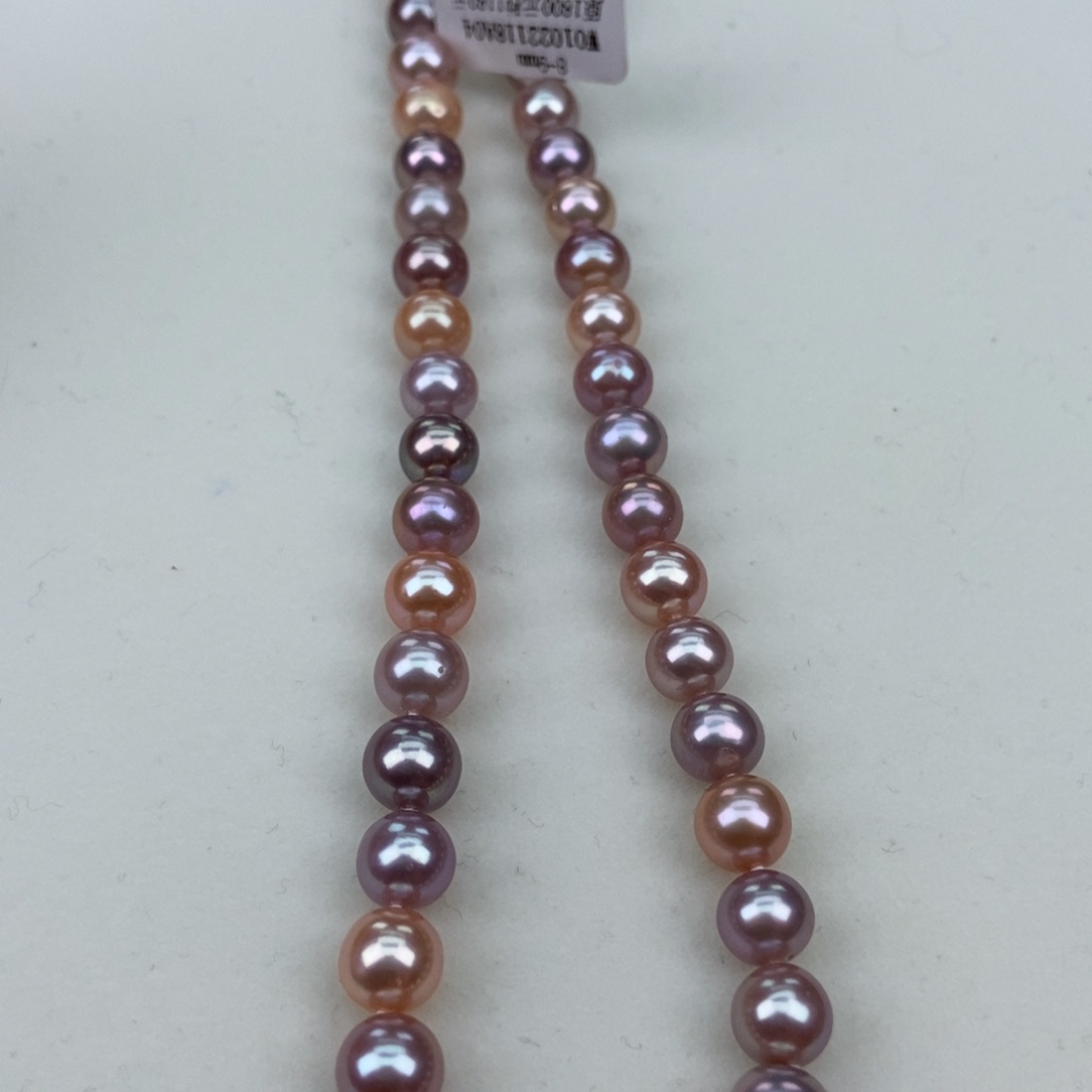 淡水珍珠8-9正圆极光炫彩糖果链银S925镶嵌