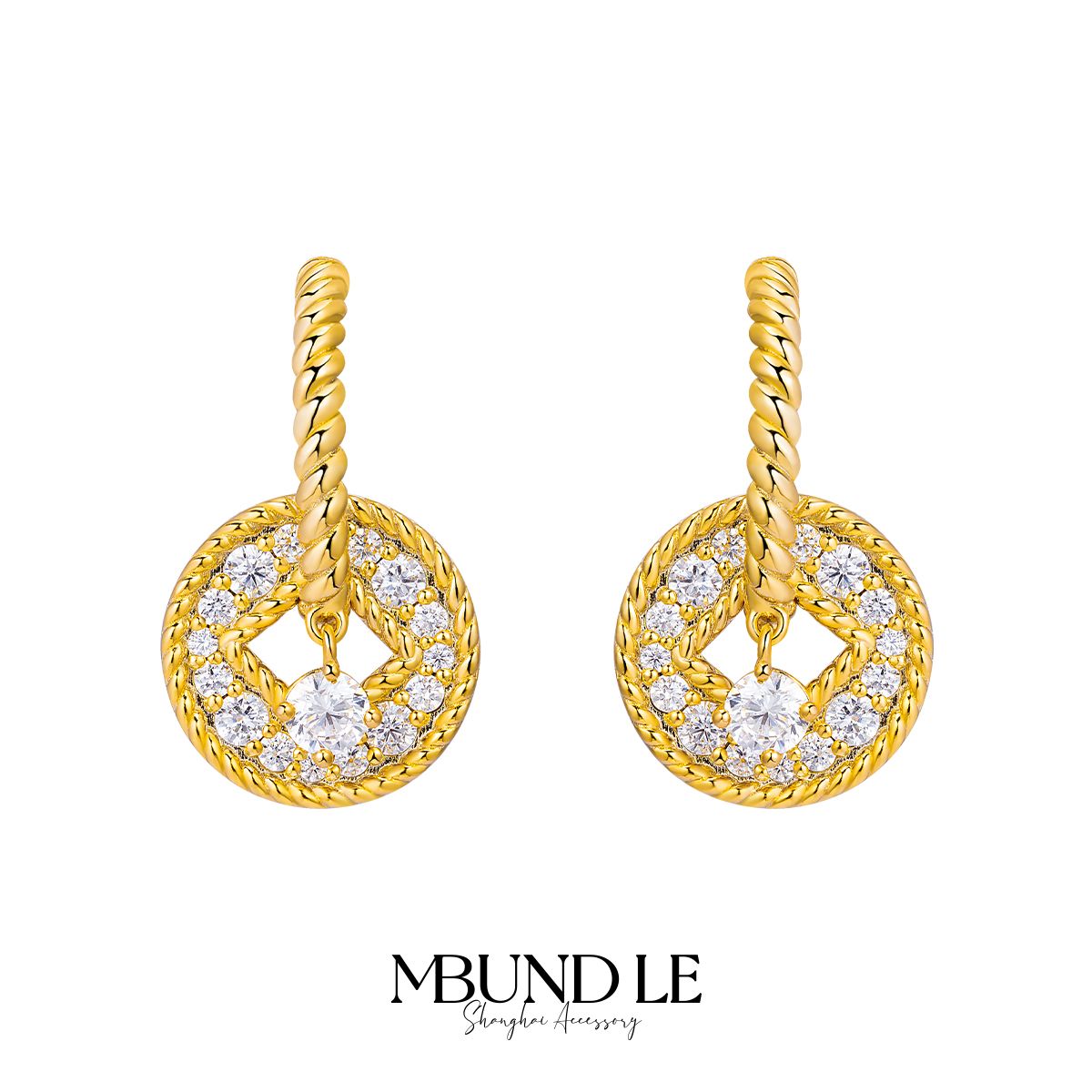 摩邦珠宝 铜合金合成锆石耳饰 百赚无忧-铜钱耳环一对