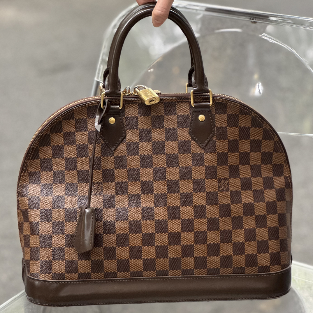95新 LouisVuitton/路易威登 棕棋盘格贝壳手提包中号