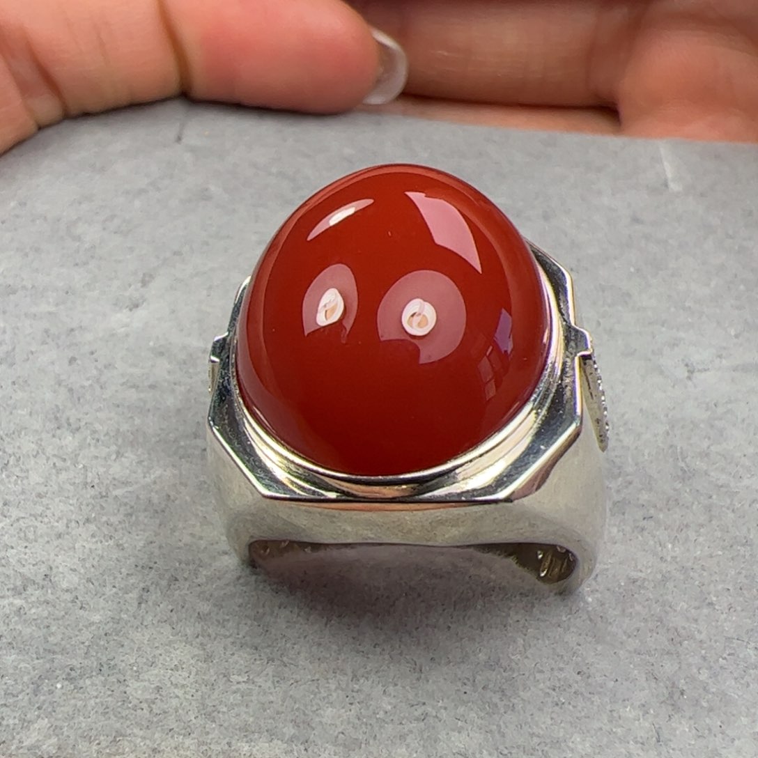 银S925镶嵌戒指南红玛瑙