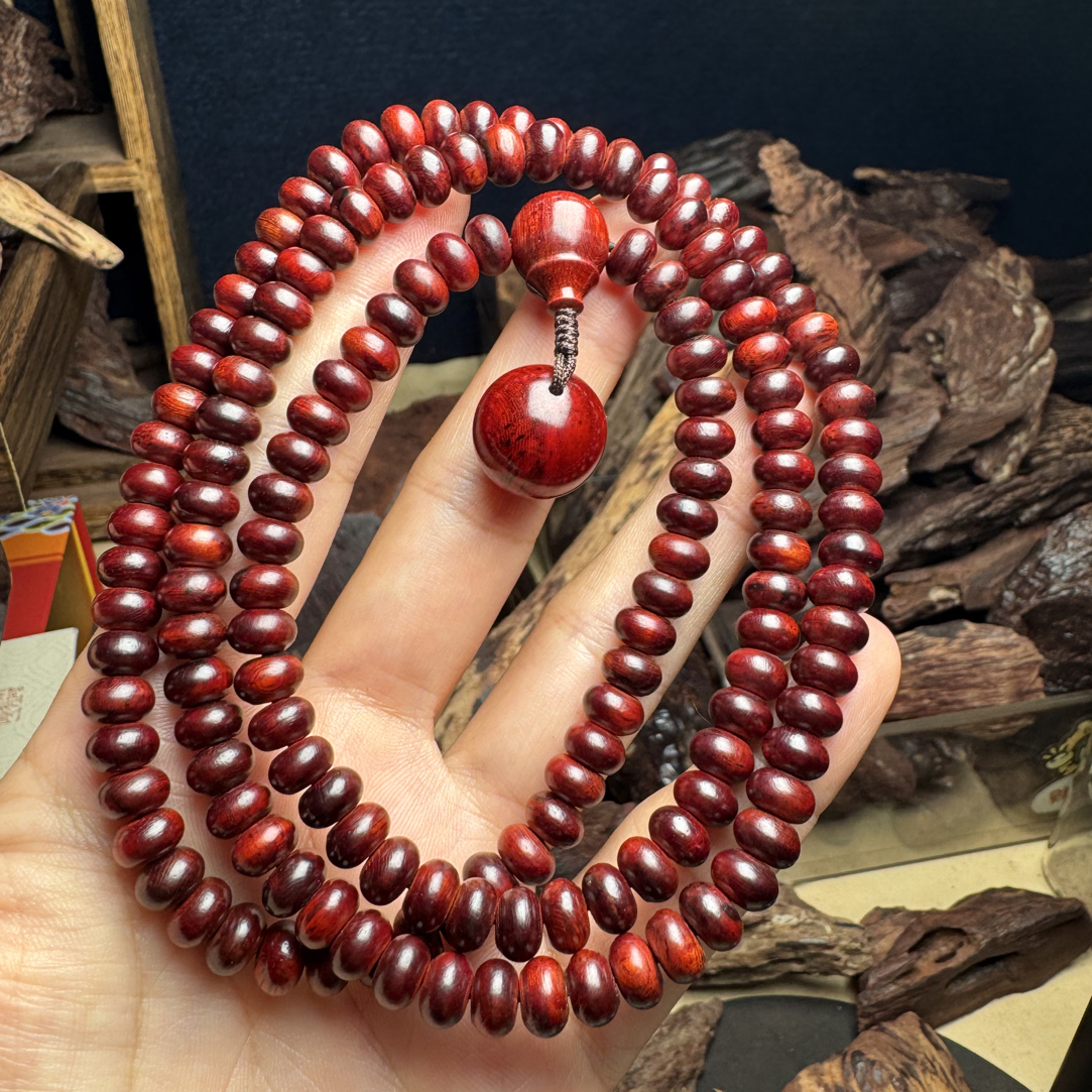 红降花梨公5*7*150熟结黄油算盘珠手串男女款文玩各片