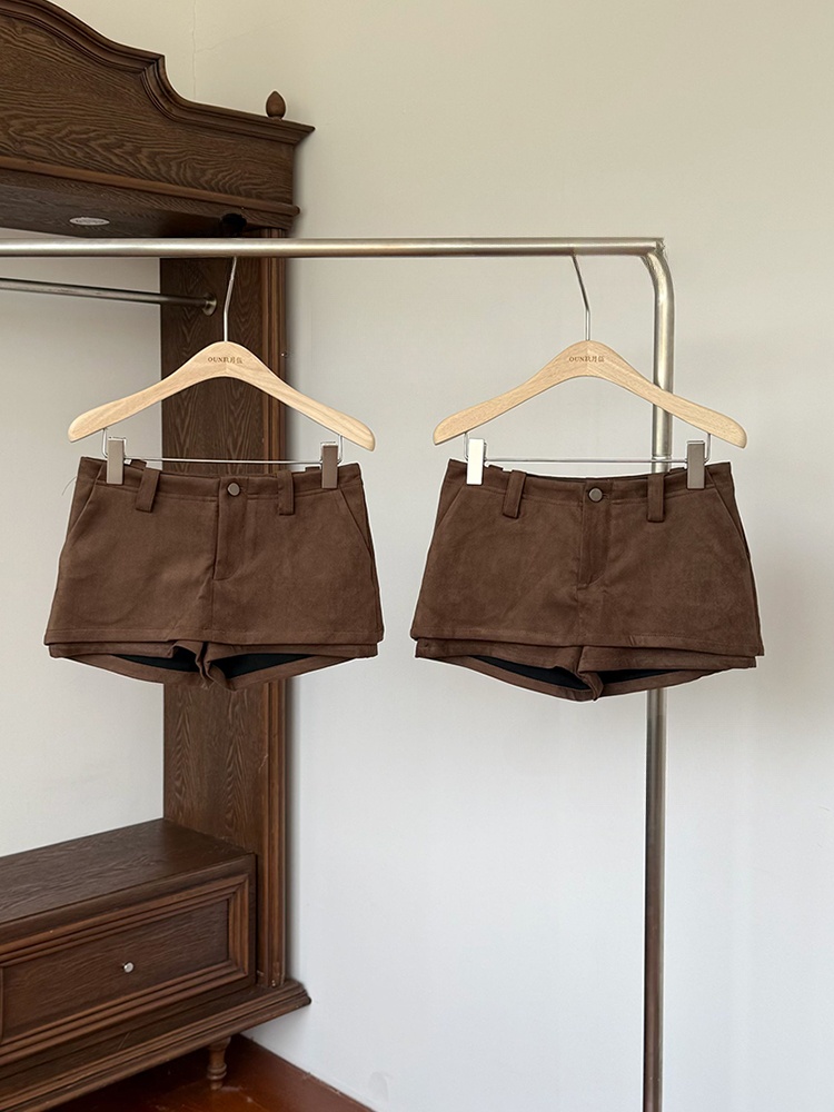 时尚高腰显瘦麂皮绒短裙秋季新款复古百搭小个子防走光半身裙