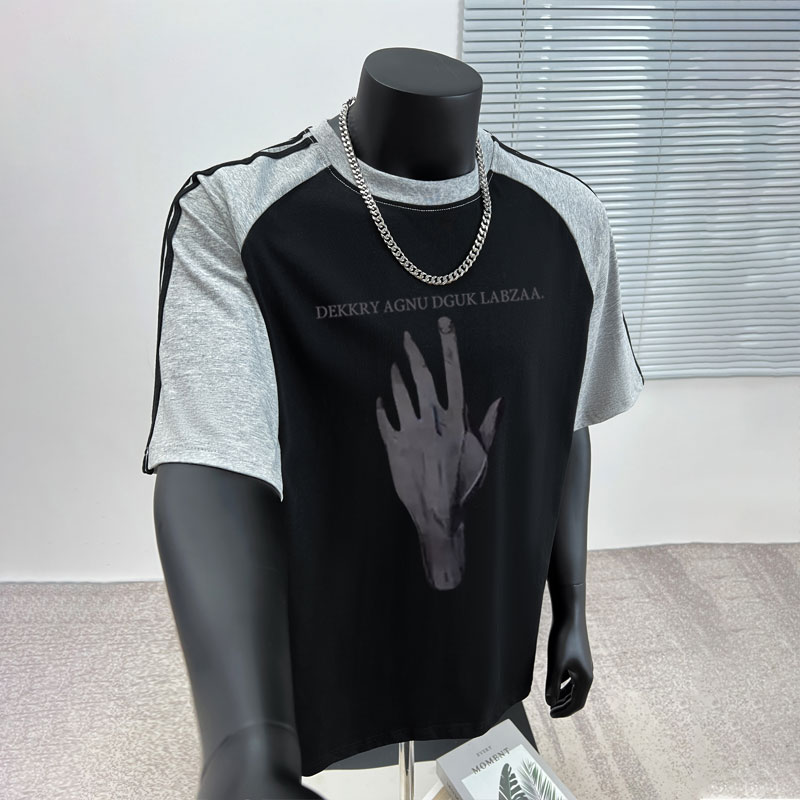 vibe潮流小众字母印花纯棉短袖t恤男款夏季宽松休闲百搭圆领上衣