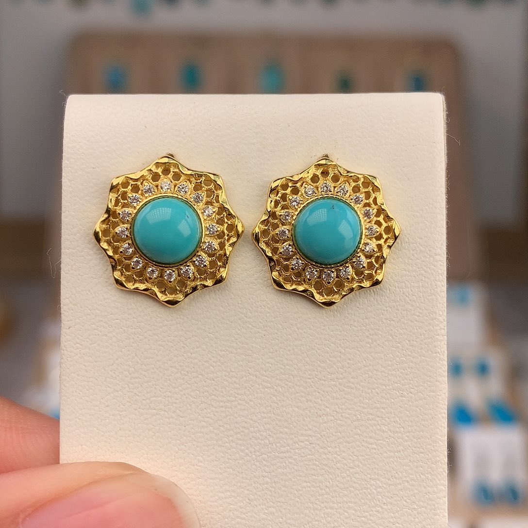 绿松石银S925镶嵌耳饰