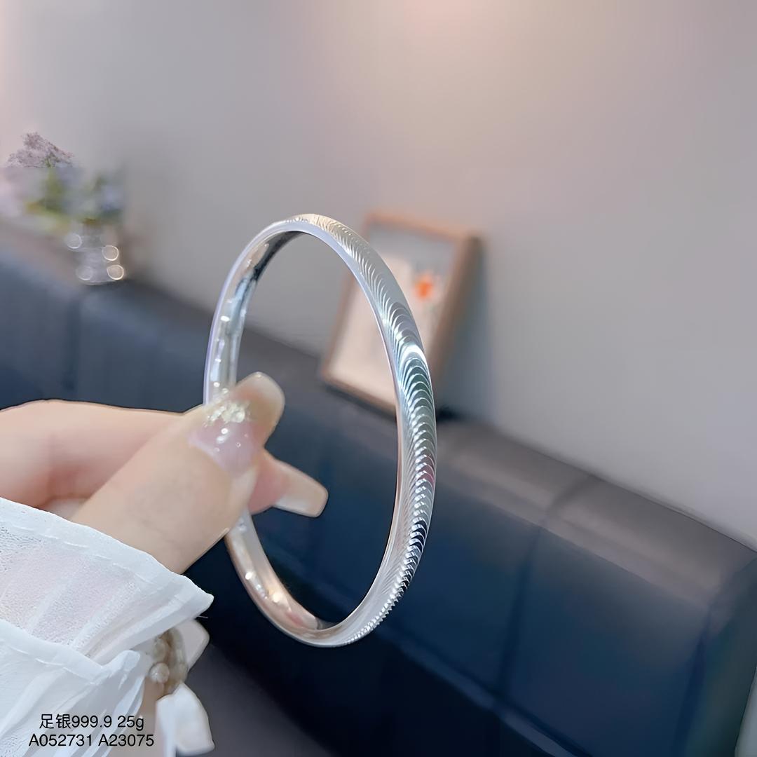 足银手镯 足银猫眼手镯时尚实心固口镯