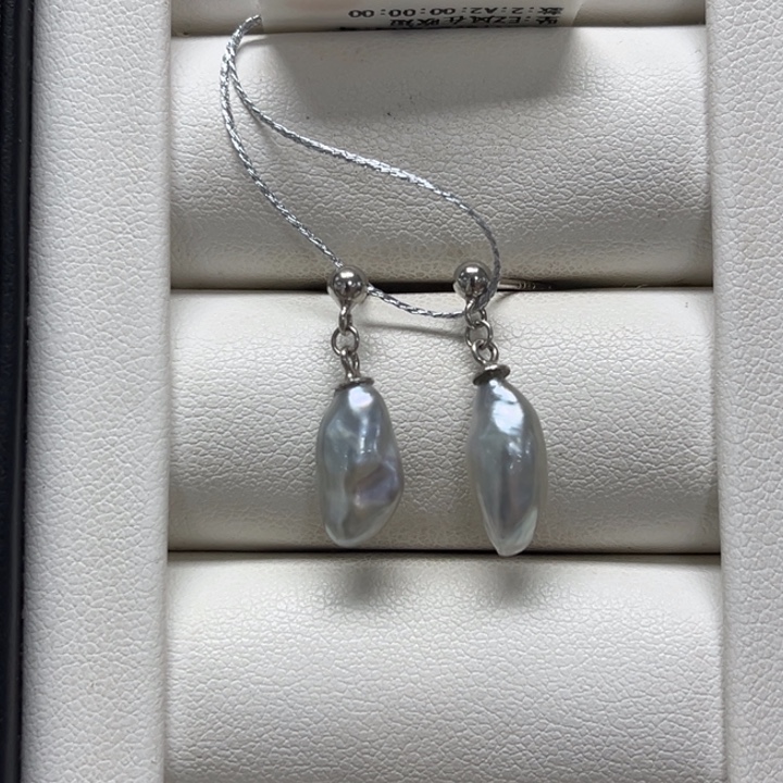 海水珍珠耳饰银S925镶嵌keshi 19号